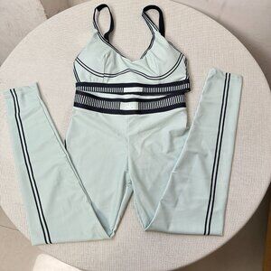 Alo Yoga Mint Green Backless Bra + High-Waisted Leggings Two-Piece Fitness Set,